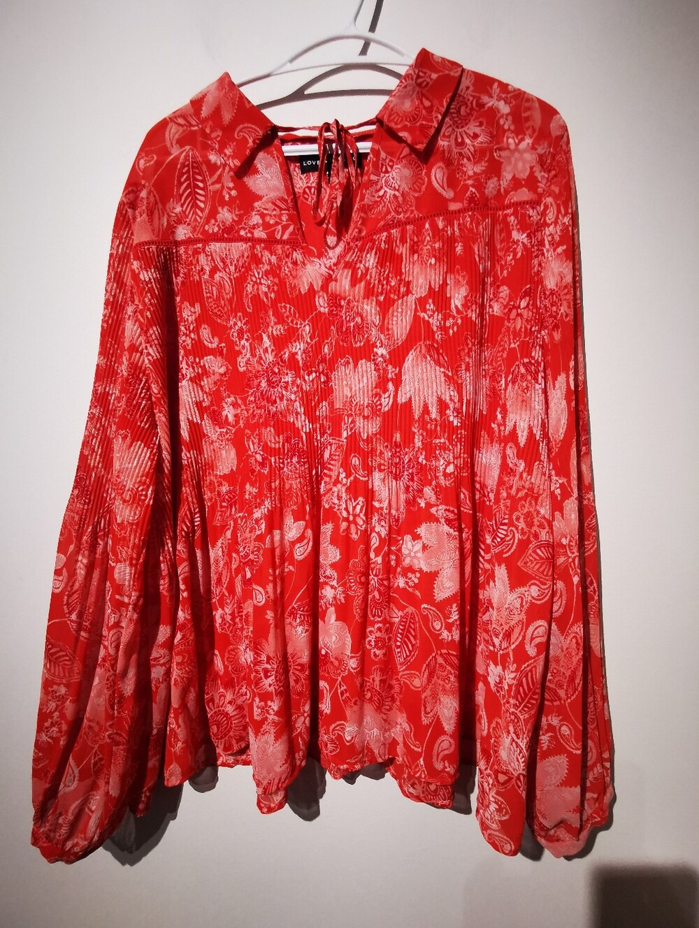 Love & Legend Coral Floral Peasant Tunic Blouse Plus Size Boho Tie Neck S22 - Picture 6 of 11